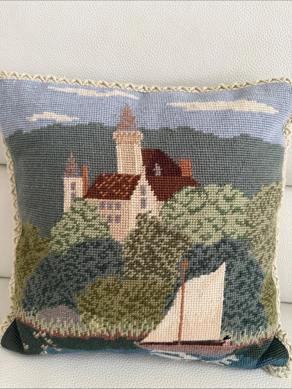 Vintage Needlepoint Accent Pillow Zippered